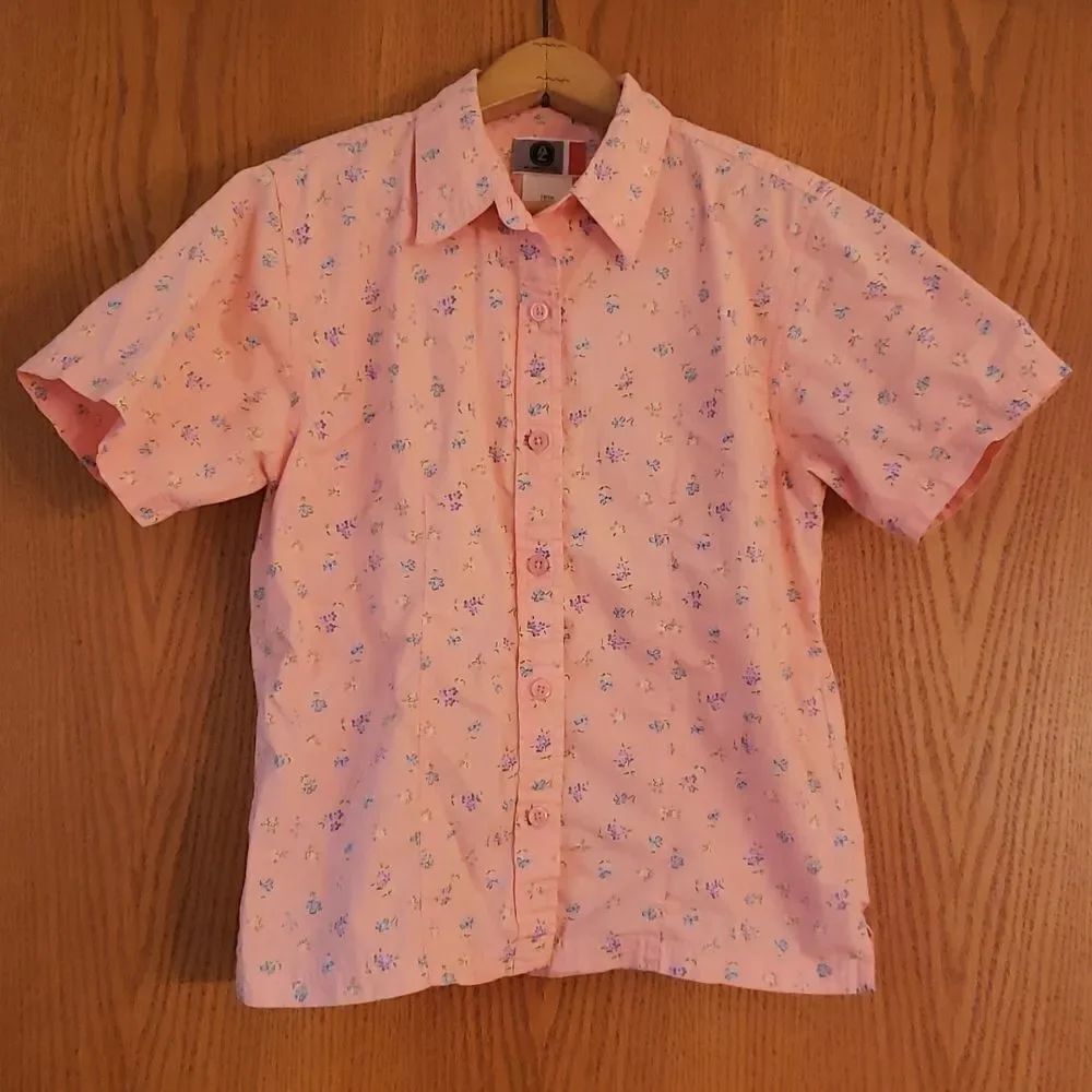 Cute Vintage Arizona Jean Co Pink Floral Button Down Top Sz L (14-16)